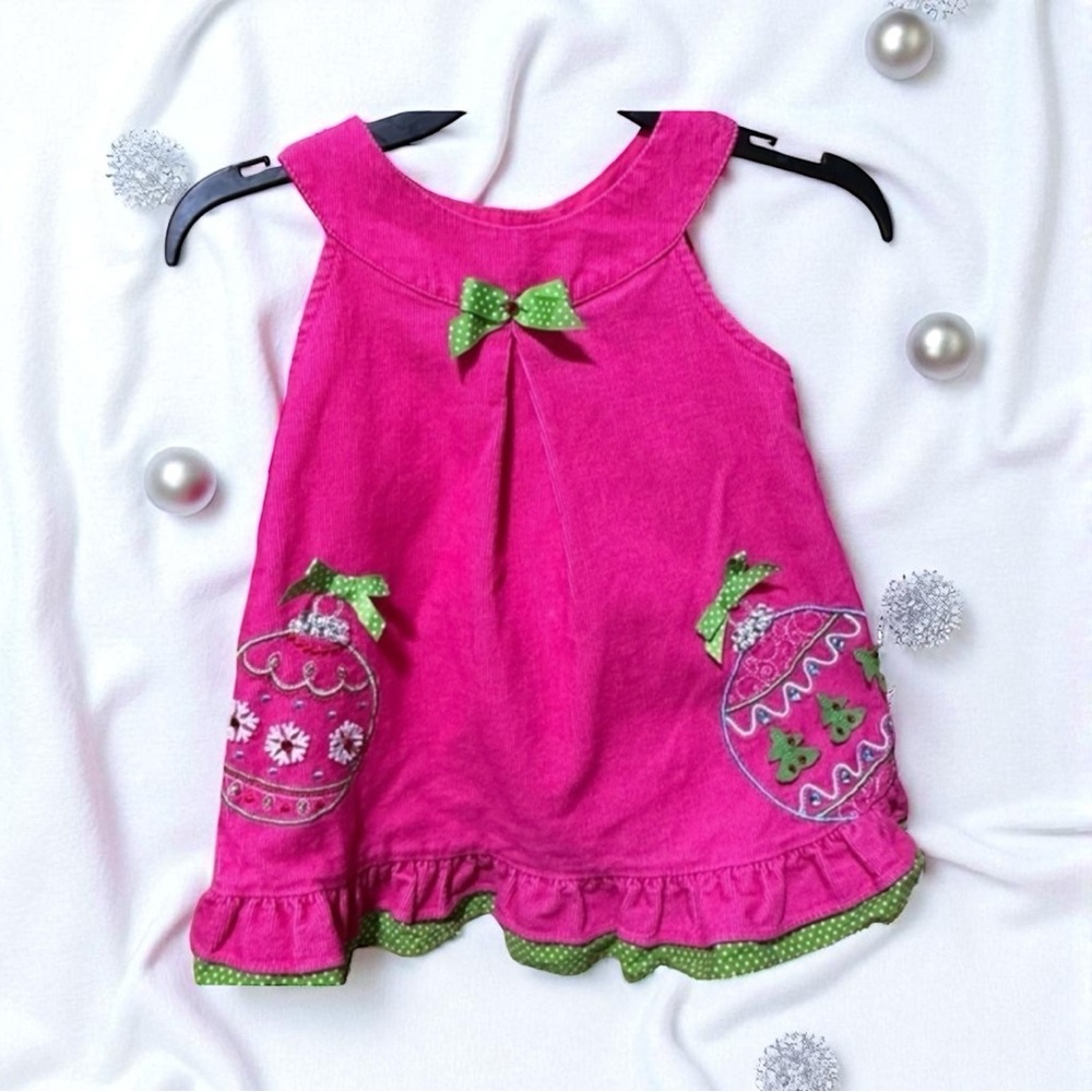 Rare Editions Pink‎ Corduroy Christmas Jumper Dress EUC Size 24 months